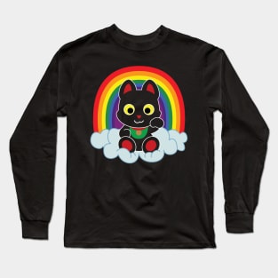 Rainbow Maneki Neko Light Outline Long Sleeve T-Shirt